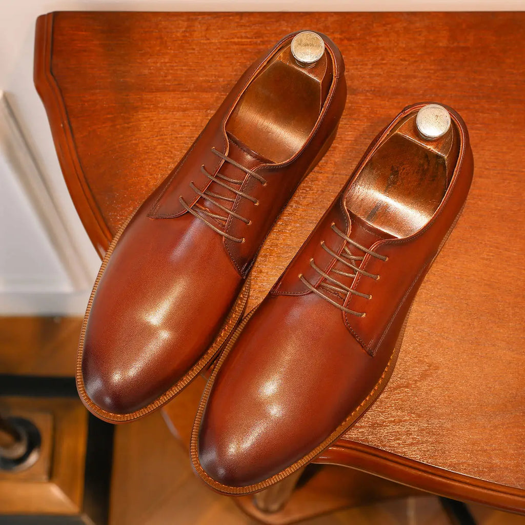 DESAI Derby Mens Dress Shoes Formal Business Lace-up Full Grain Leather Minimalist Shoes for Men Gifts