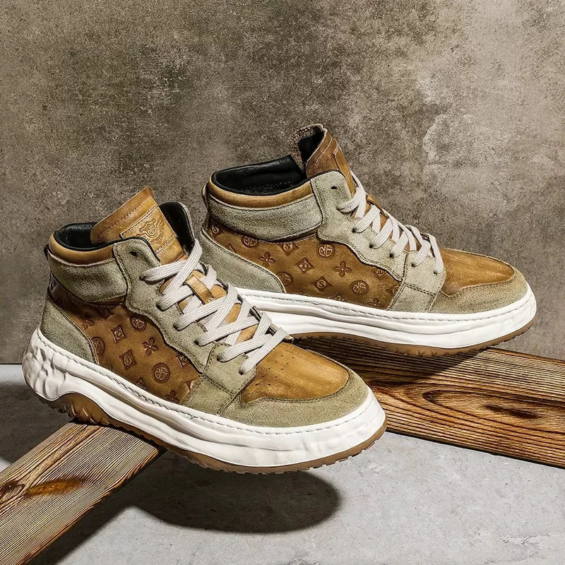 DESAI Brand Full Grain Leather Mens Shoes Casual Breathable Fashion Outdoor High Tops 2023 Warm Add Fur New