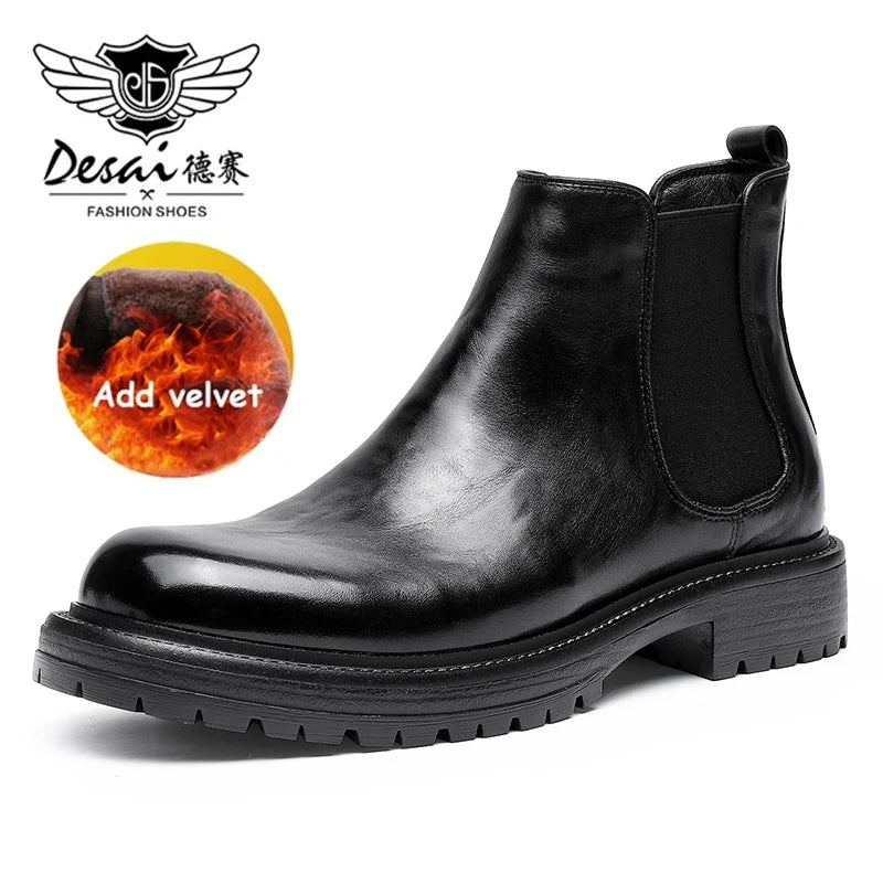[Australian wool]  Desai Chelsea boots men's shoes British fleece leather boots for men's foot elevating leather boots