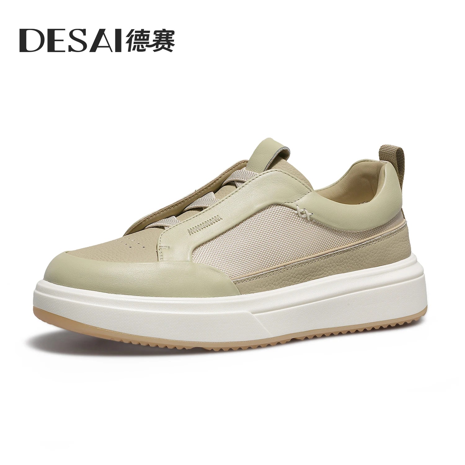 DESAI Men's leather casual shoes with breathable web surface and soft sole; versatile sports plimsolls