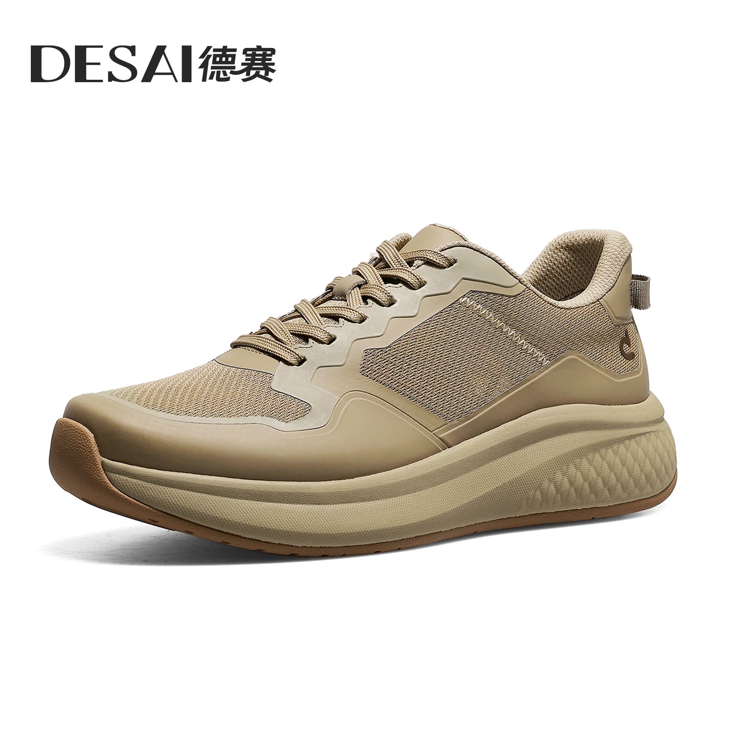 DESAI Thick-soled sports shoes for men with breathable mesh upper; summer white shoes for casual wear to add height