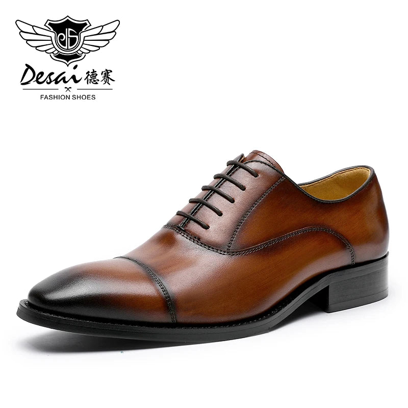 DESAI cap toe Handmade Men's Shoes Business Dress Leather Shoes Men's Pointed Oxford Raised Leather  Shoe