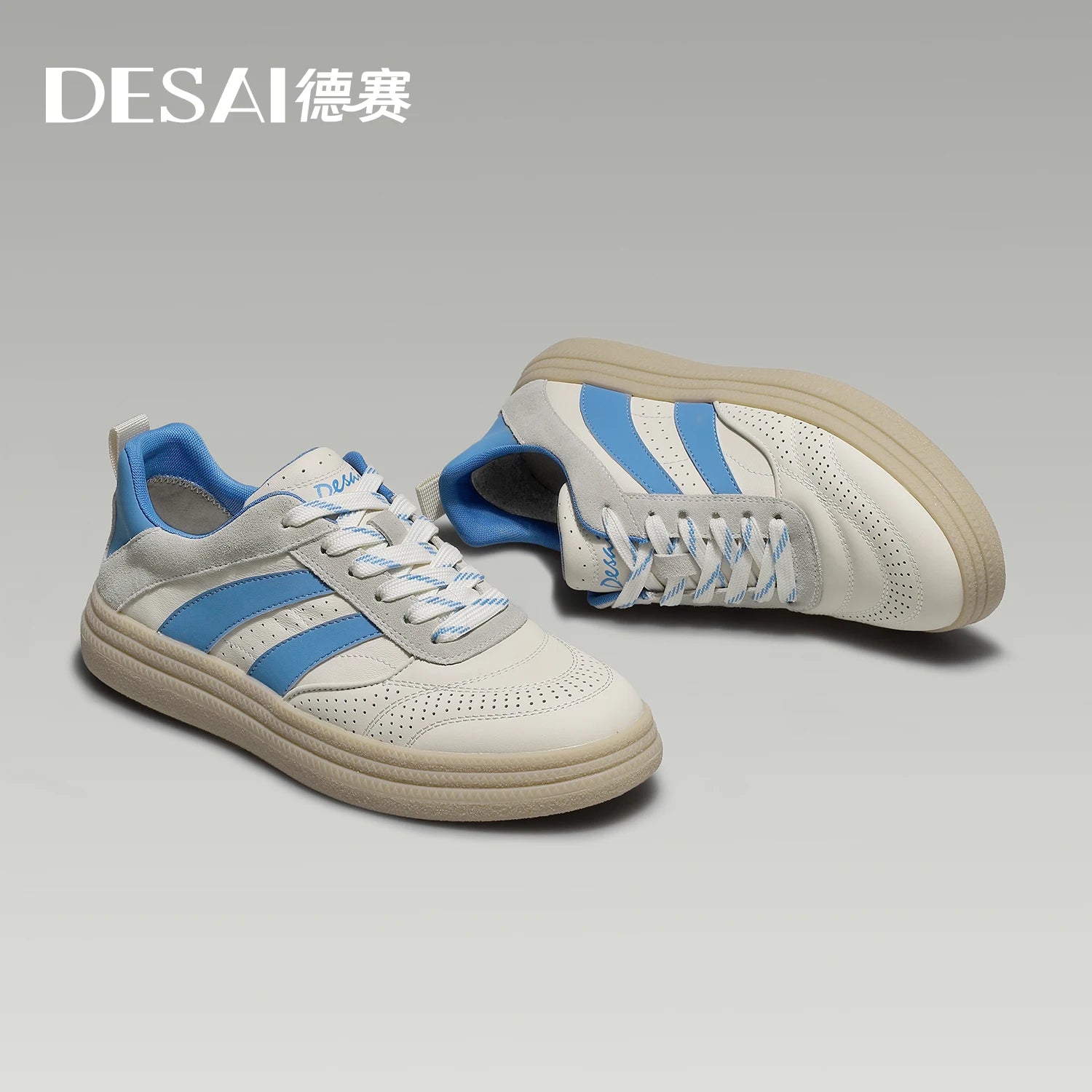 DESAI Men's perforated breathable plimsolls with soft sole, comfortable and lightweight sports leisure shoes