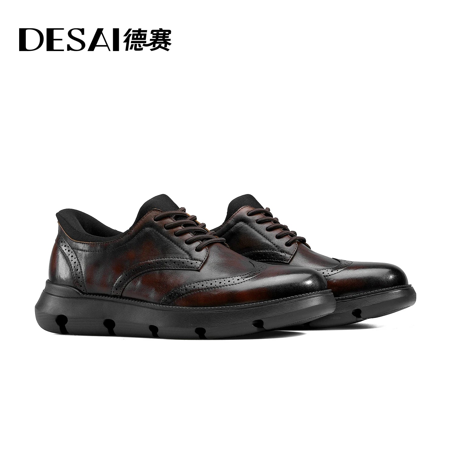 DESAI Lightweight versatile soft sole commuting business slip-on casual leather shoes brogue carved men's shoes