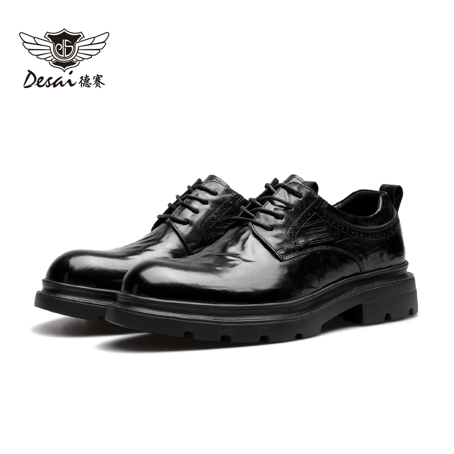 DESAI Leisure genuine leather round toe derby shoes for men British style vintage casual shoes