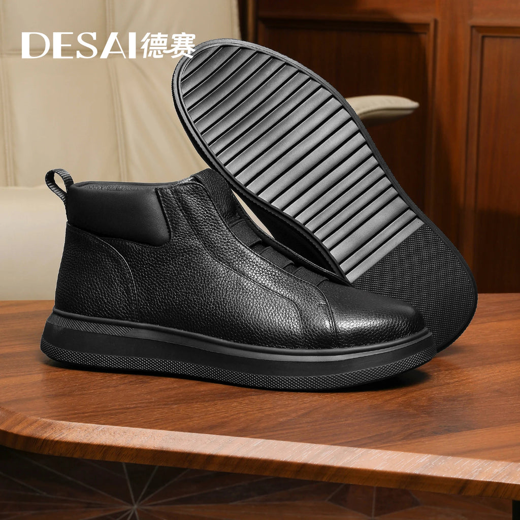 [Graphene quick heat slip-on] Desai winter warm lazy men's casual shoes leather platform shoes