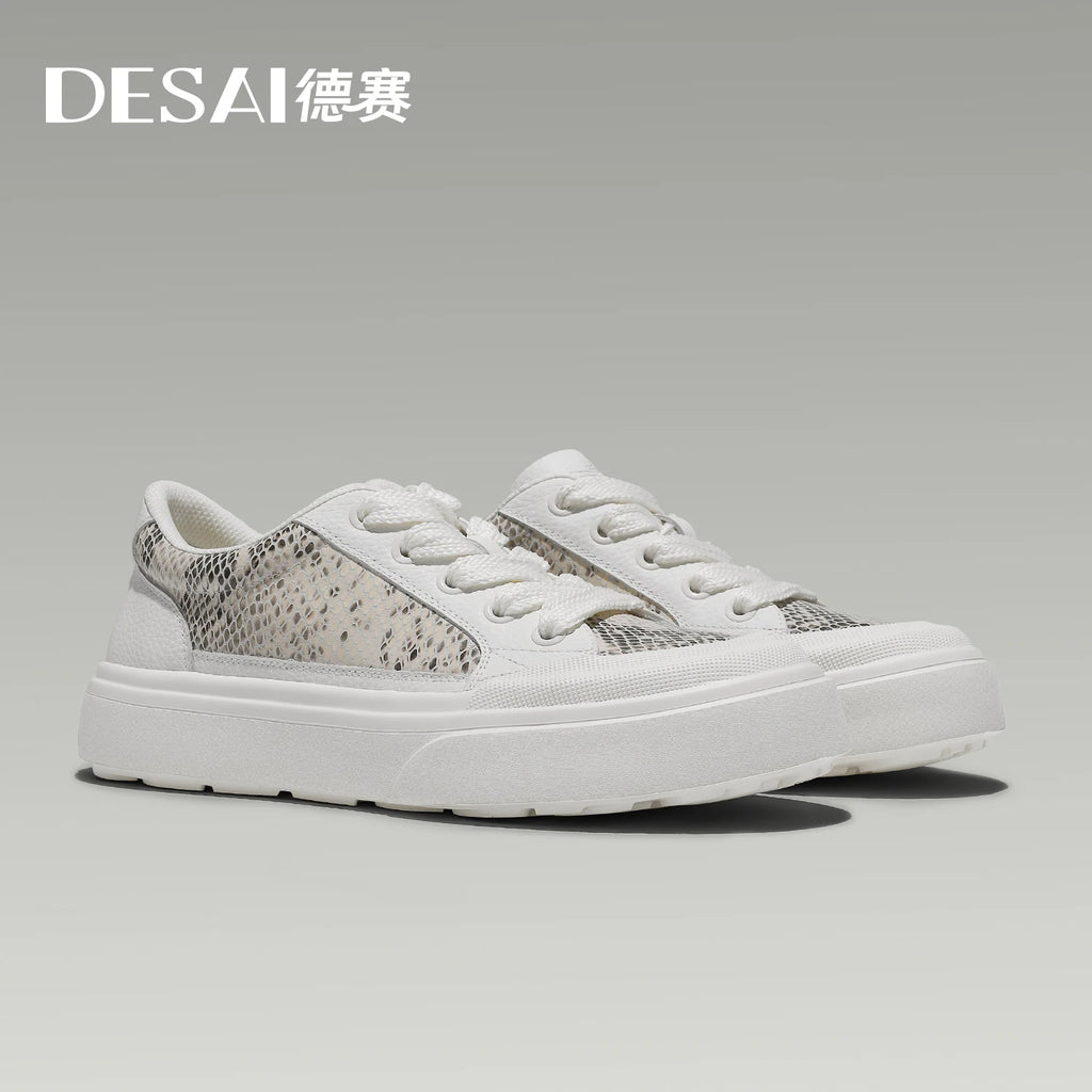 DESAI Leather lightweight casual shoes for men; breathable white shoes