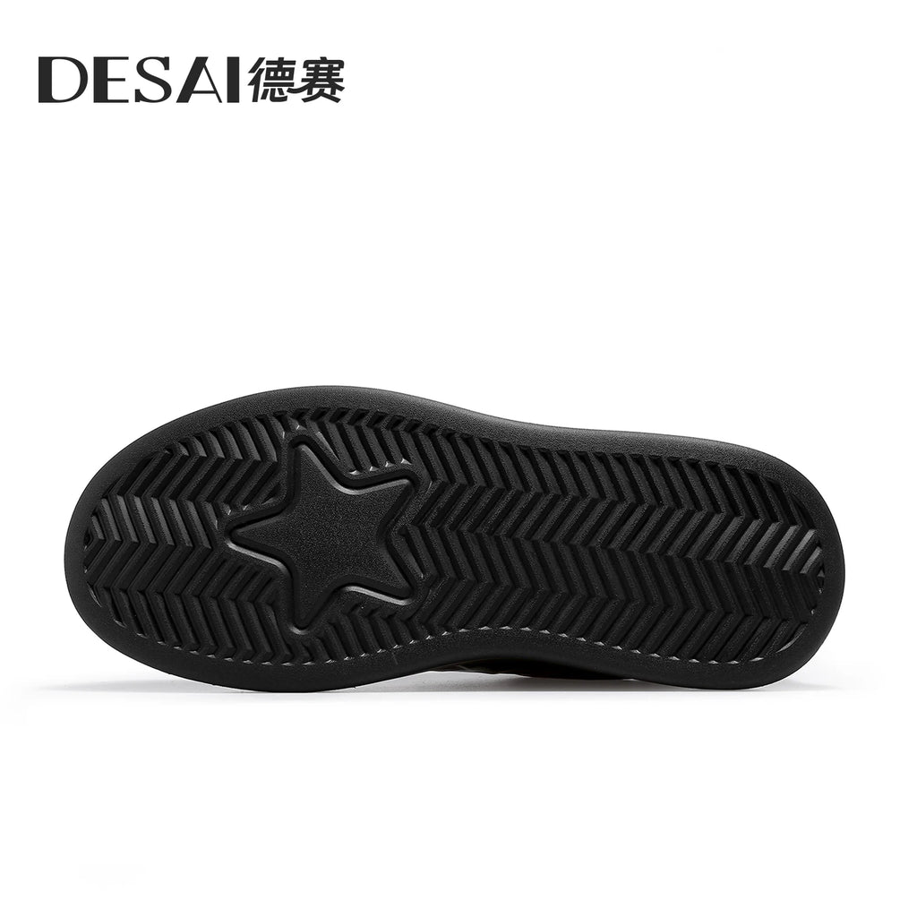 Desai [Lazy man's slip-on lace-free] winter men's shoes leather casual board shoes warm sports walking shoes men