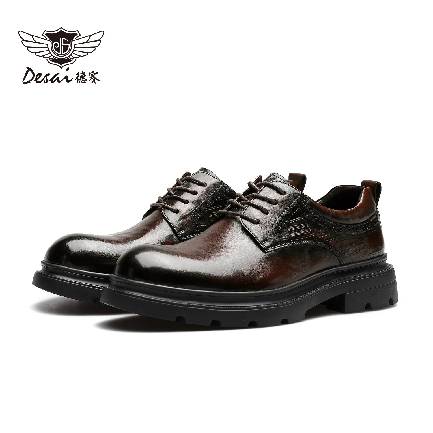 DESAI Leisure genuine leather round toe derby shoes for men British style vintage casual shoes