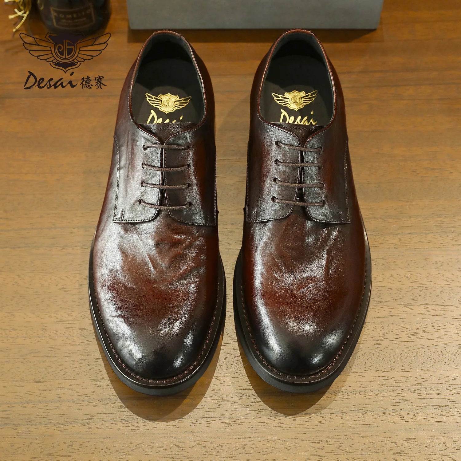 DESAI Business formal genuine leather shoes; wedding height increasing derby shoes; British style vintage men's shoes.