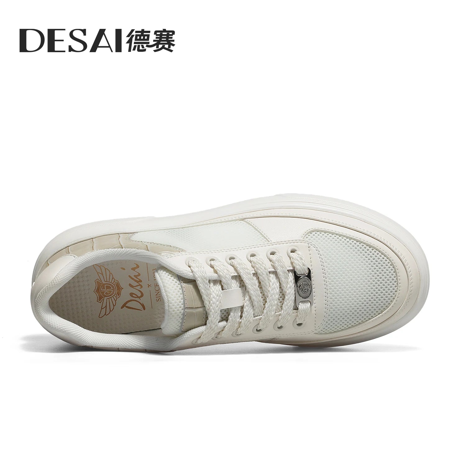 DESAI Thick-soled sports shoes for men with breathable mesh upper; summer white shoes for casual wear to add height