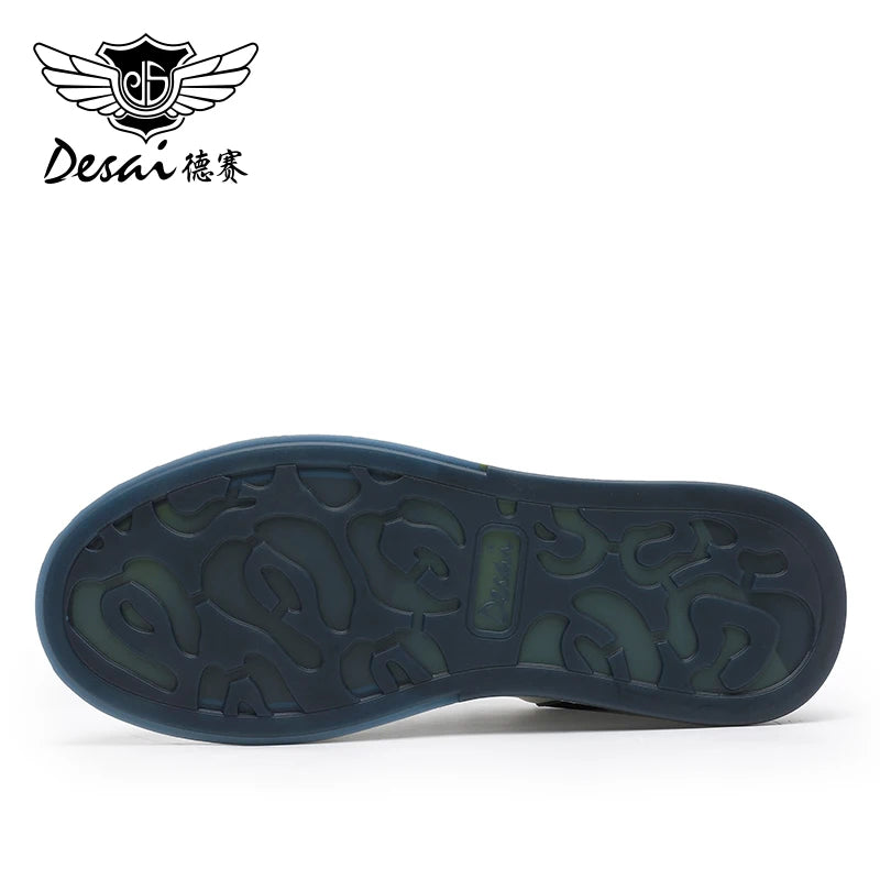 DESAI Thick soled height increasing casual board shoes for men made of genuine leather, lightweight and breathable white shoes