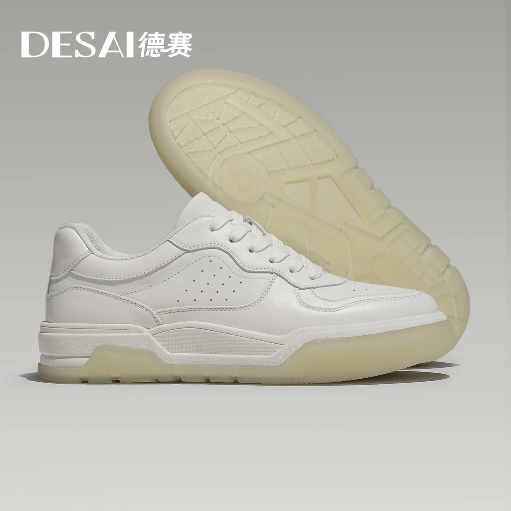 DESAI Leather skateboard shoes white shoes men's casual shoes height increasing shoes