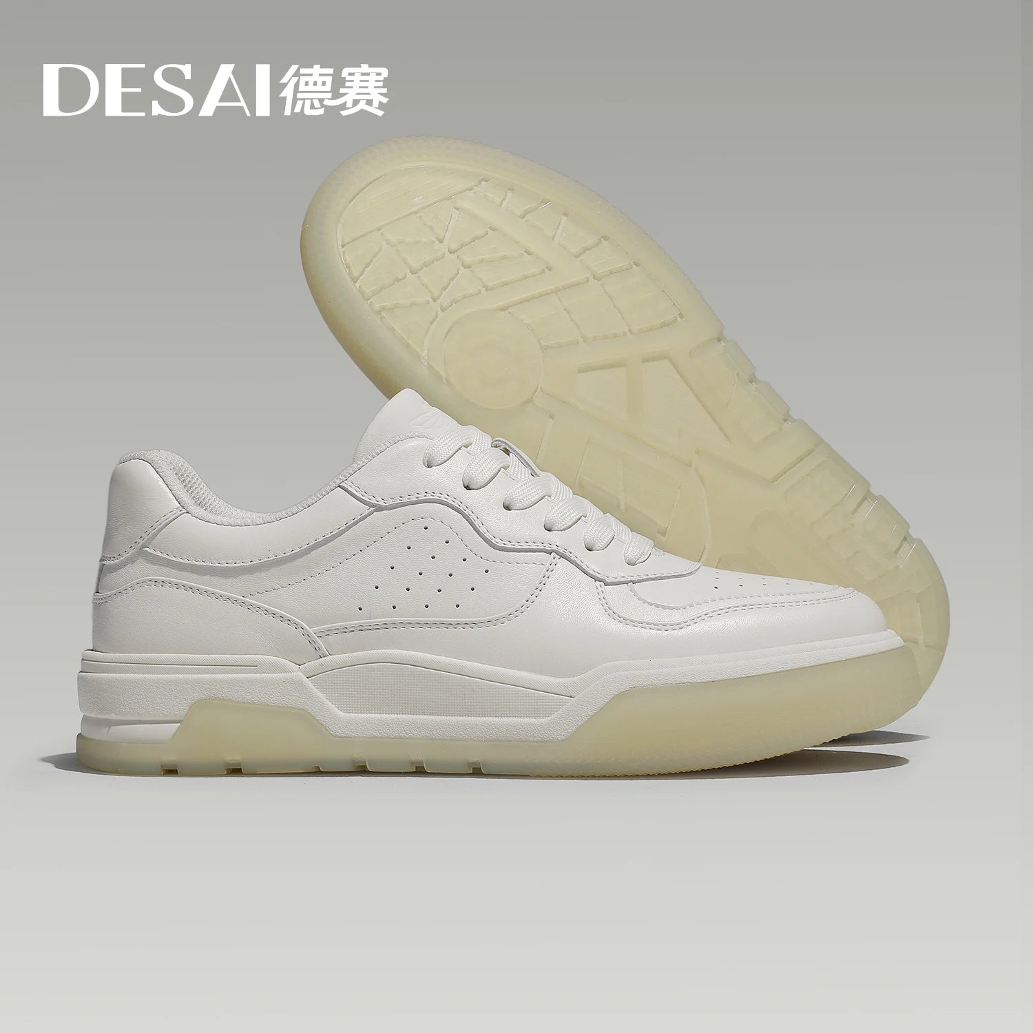 DESAI Leather skateboard shoes white shoes men's casual shoes height increasing shoes