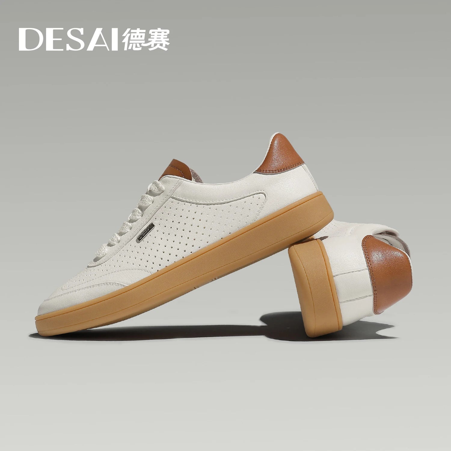 DESAI Men's versatile white shoes with perforated ventilation; lightweight casual plimsolls