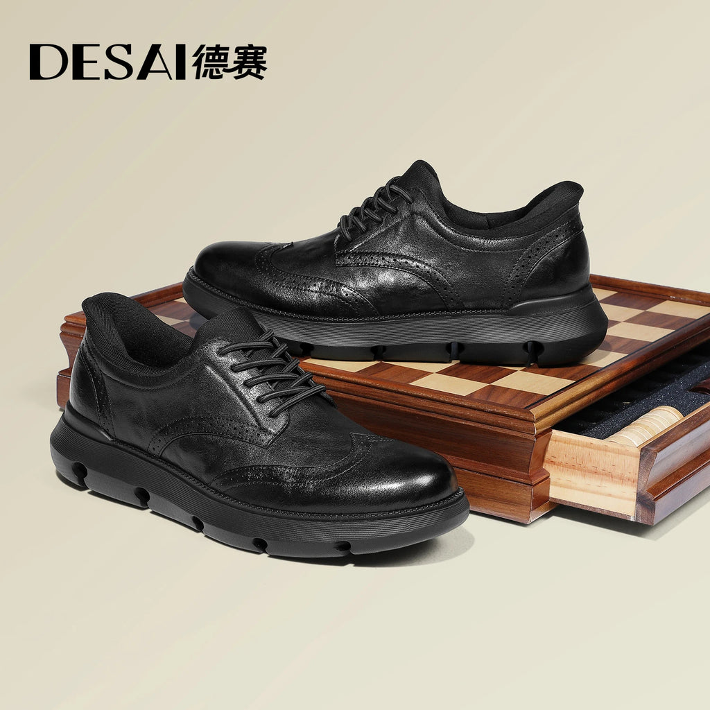 DESAI Lightweight versatile soft sole commuting business slip-on casual leather shoes brogue carved men's shoes