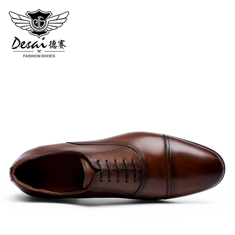 DESAI Brand Full Grain Genuine Leather Business Men Dress Shoes Wedding Oxford Shoes For Men Large Size Black Popular Gifts