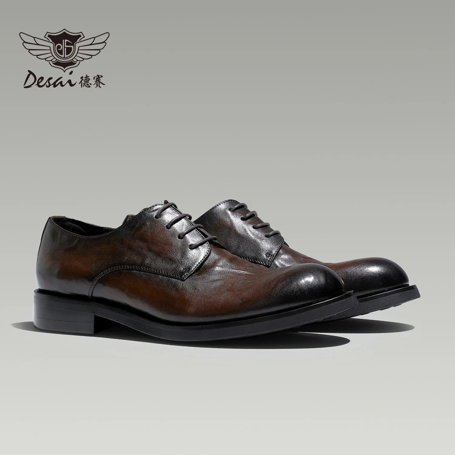 DESAI Business formal genuine leather shoes; wedding height increasing derby shoes; British style vintage men's shoes.