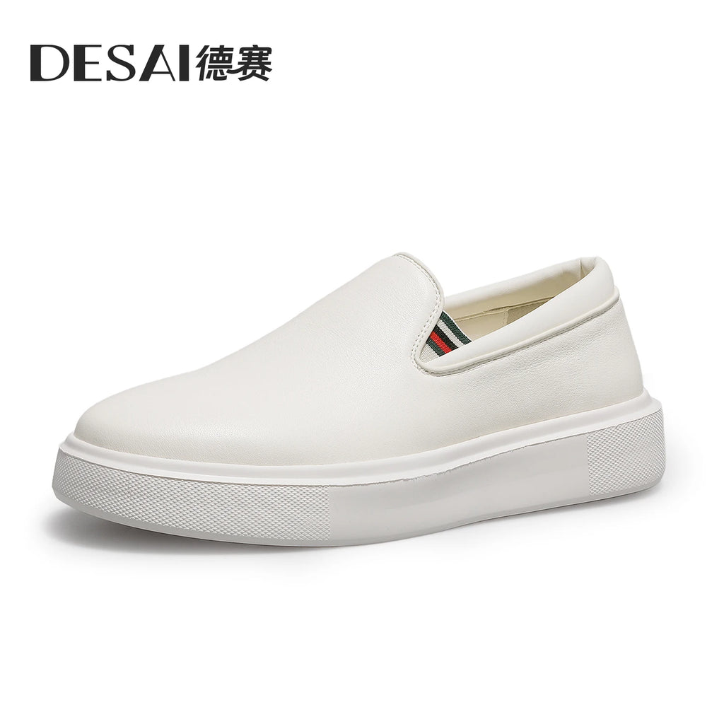 DESAI Men's genuine leather slip-on loafers with breathable soft soles, versatile shoes for heightening