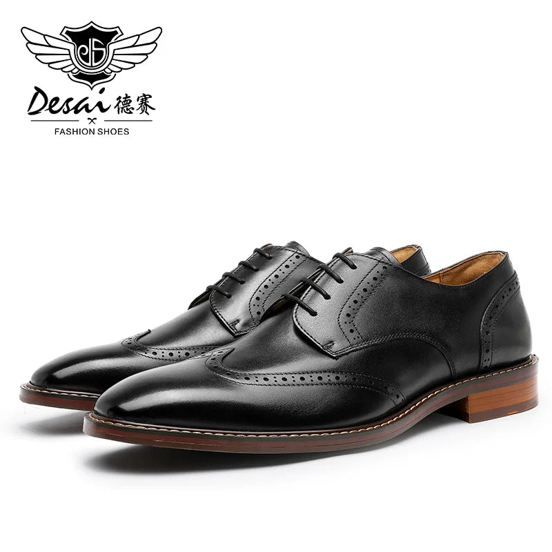 DESAI Business formal men's shoes British genuine leather leisure derby inner height increase wedding groom shoes
