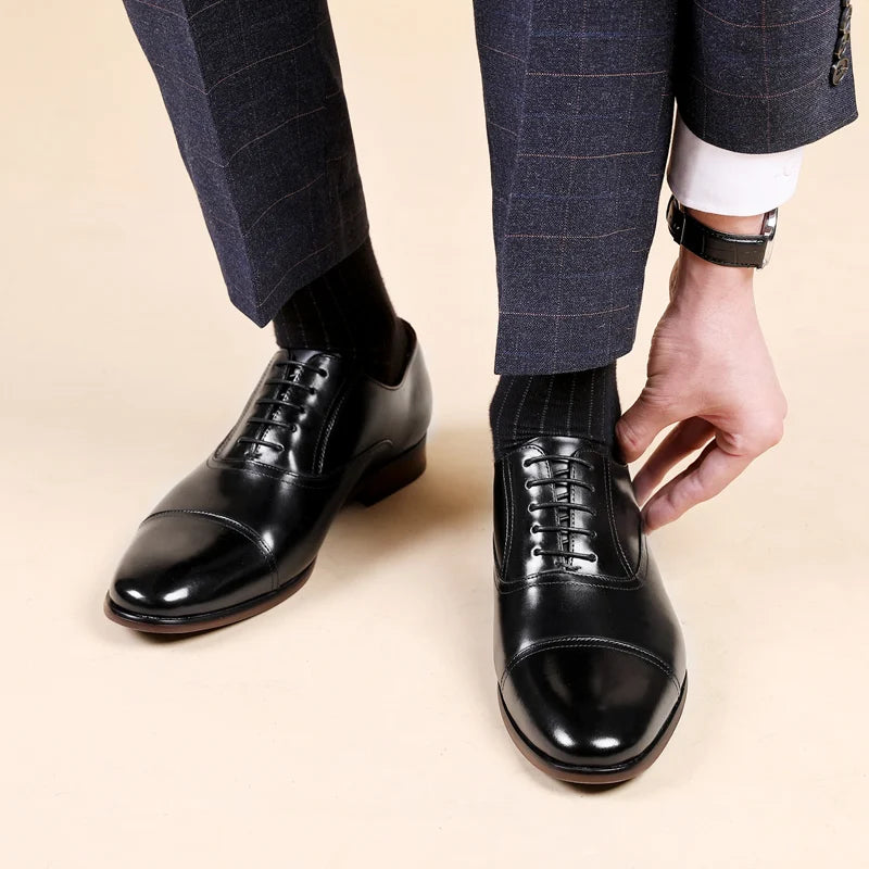 DESAI Brand Full Grain Genuine Leather Business Men Dress Shoes Wedding Oxford Shoes For Men Large Size Black Popular Gifts