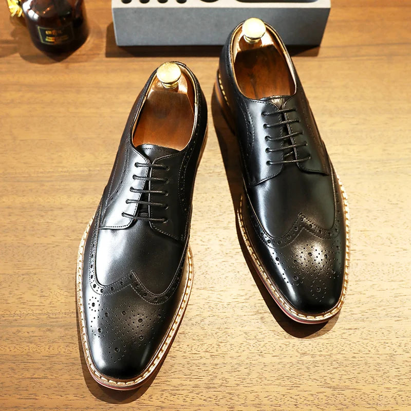 DESAI Business formal men's shoes British genuine leather leisure derby inner height increase wedding groom shoes