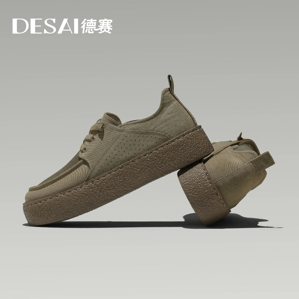 DESAI Retro comfortable casual cloth shoes for men with no laces, soft sole and thick sole