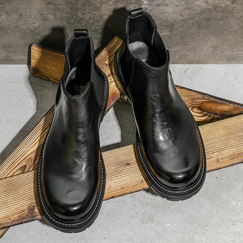 [Australian wool]  Desai Chelsea boots men's shoes British fleece leather boots for men's foot elevating leather boots