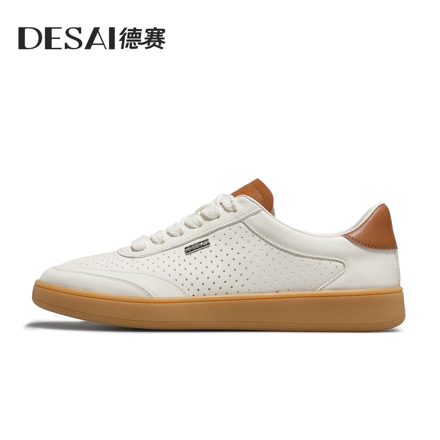DESAI Men's versatile white shoes with perforated ventilation; lightweight casual plimsolls