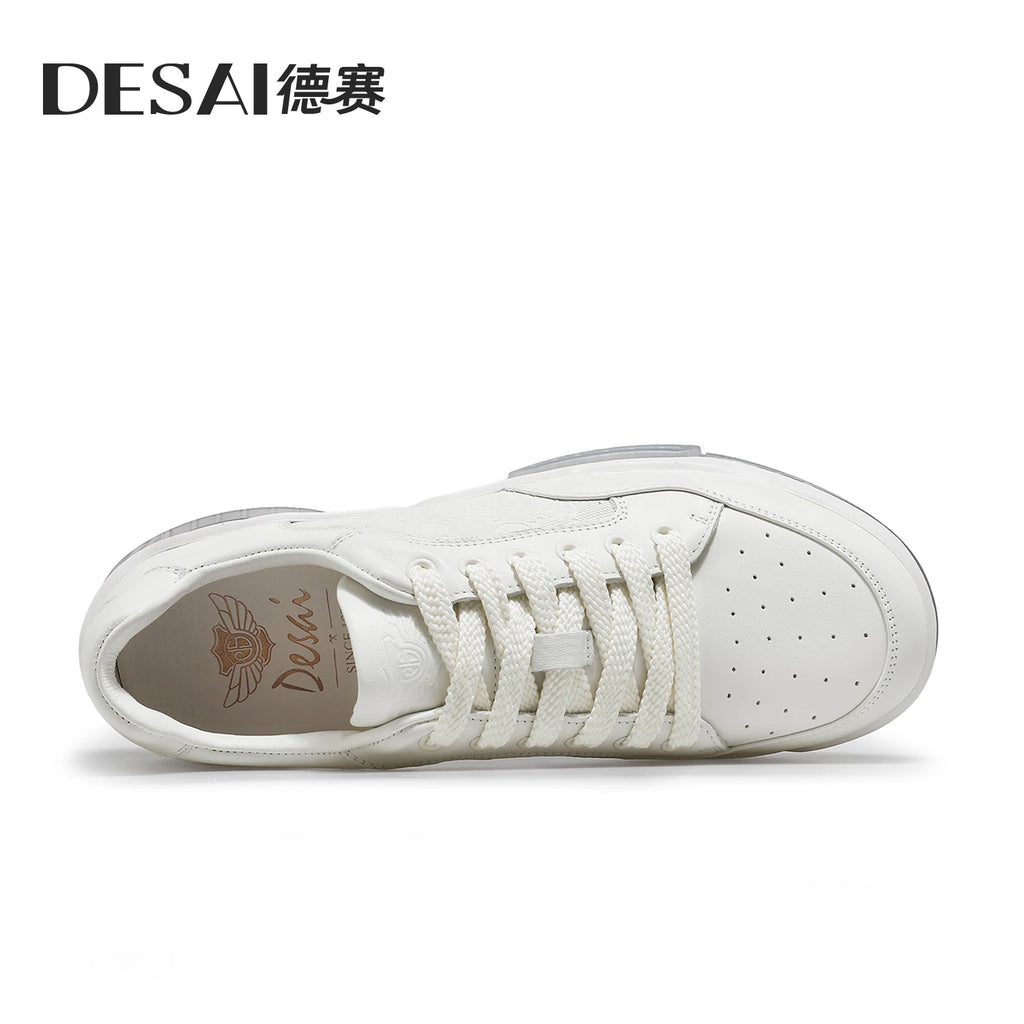 DESAI Full Grain Leather Men Shoes Soft Bottom Casual Sneaker For Men Business Worker Breath New Designer Fashion