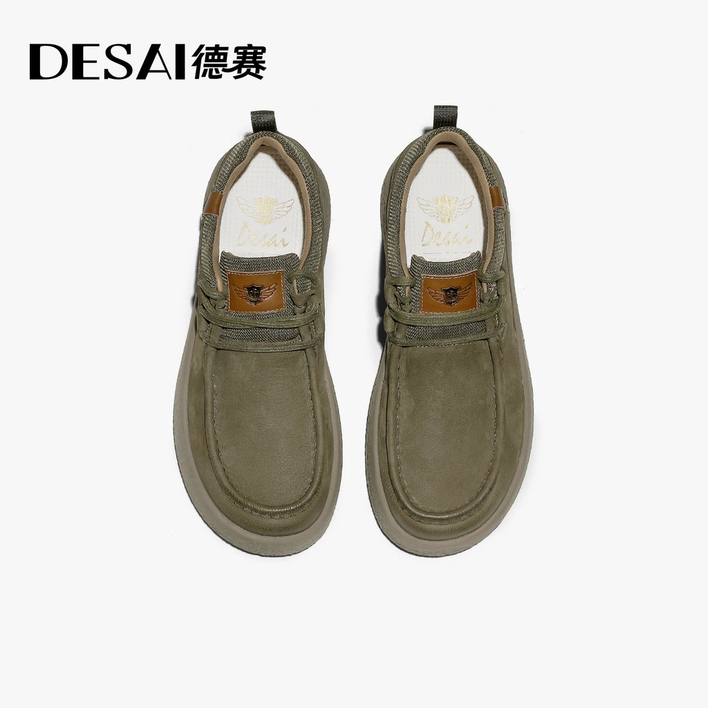 DESAI Retro workwear shoes low-top brown leather shoes thick-soled height-increasing casual men's shoes