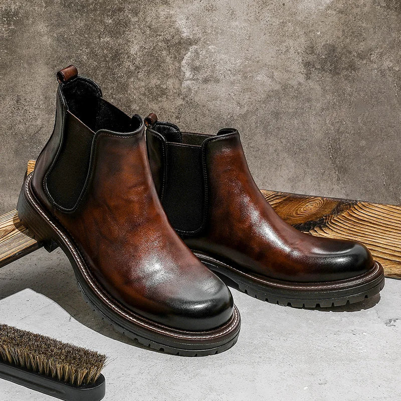 [Australian wool]  Desai Chelsea boots men's shoes British fleece leather boots for men's foot elevating leather boots