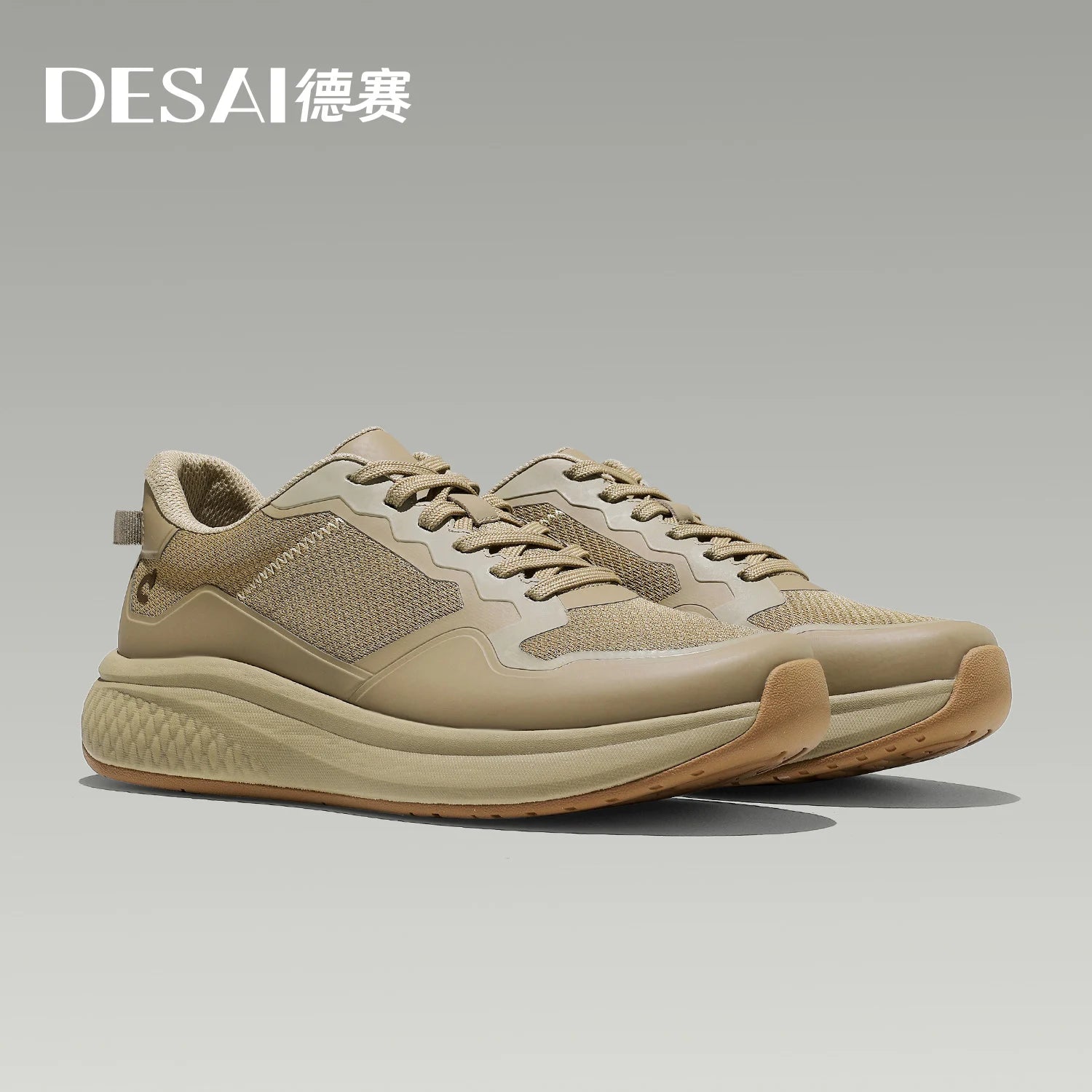 DESAI Thick-soled sports shoes for men with breathable mesh upper; summer white shoes for casual wear to add height