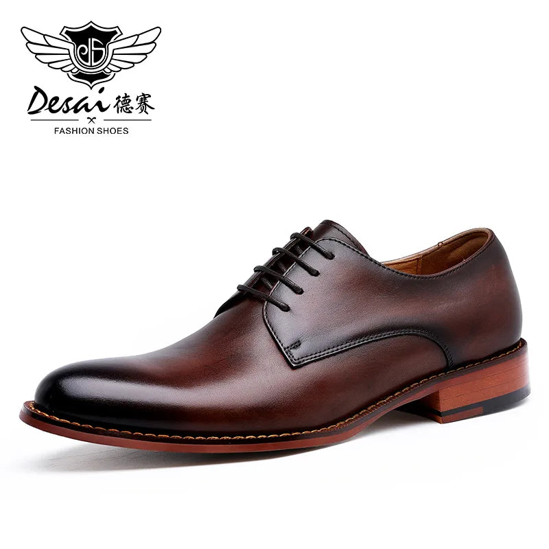 DESAI Derby Mens Dress Shoes Formal Business Lace-up Full Grain Leather Minimalist Shoes for Men Gifts