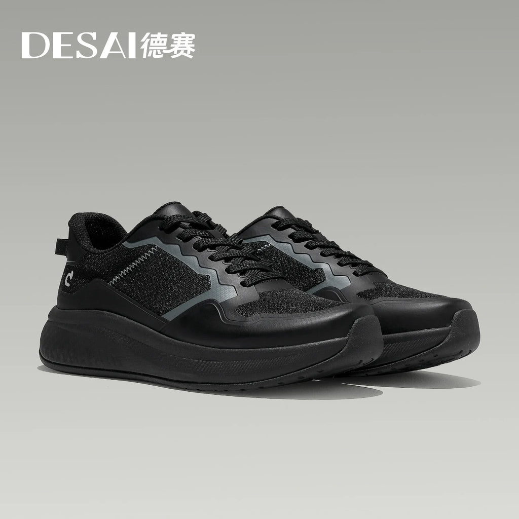DESAI Thick-soled sports shoes for men with breathable mesh upper; summer white shoes for casual wear to add height