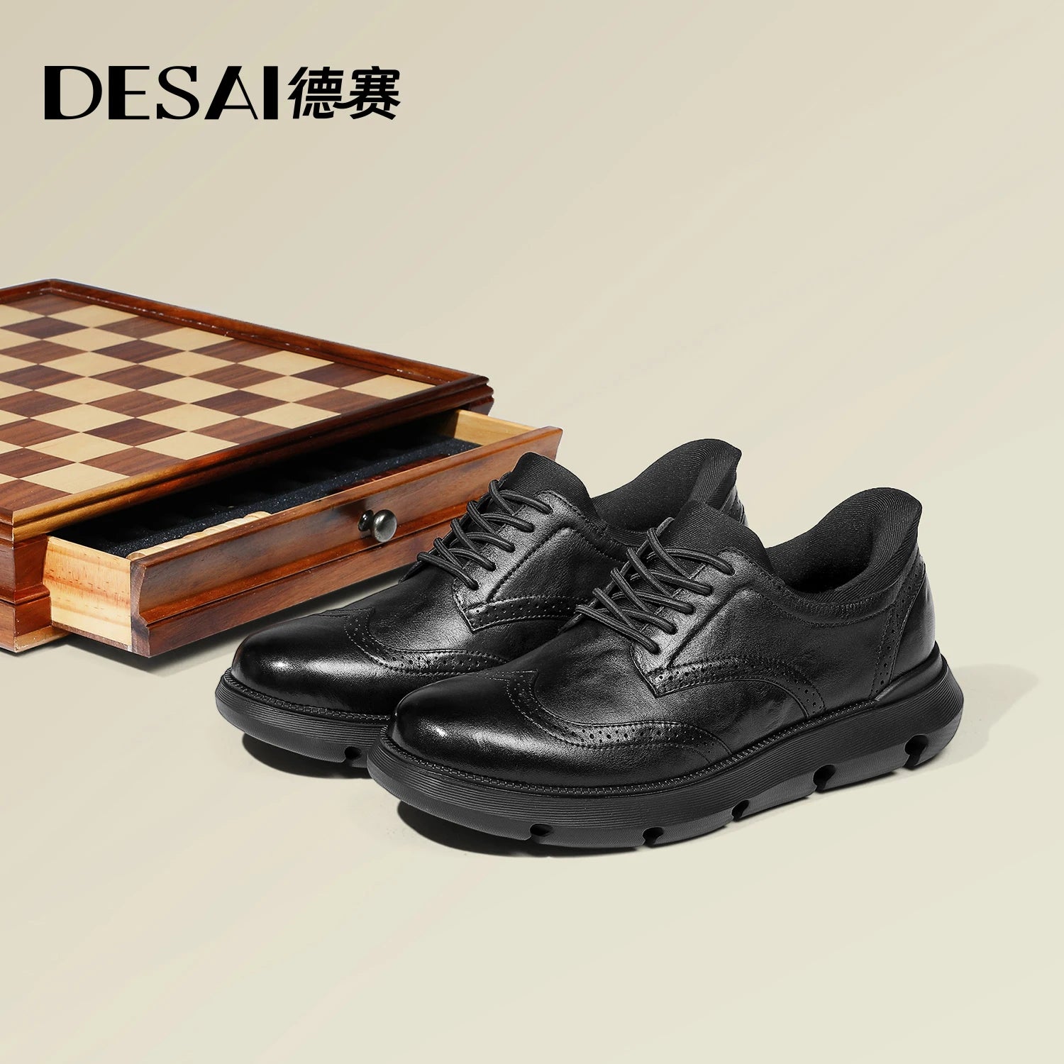 DESAI Lightweight versatile soft sole commuting business slip-on casual leather shoes brogue carved men's shoes