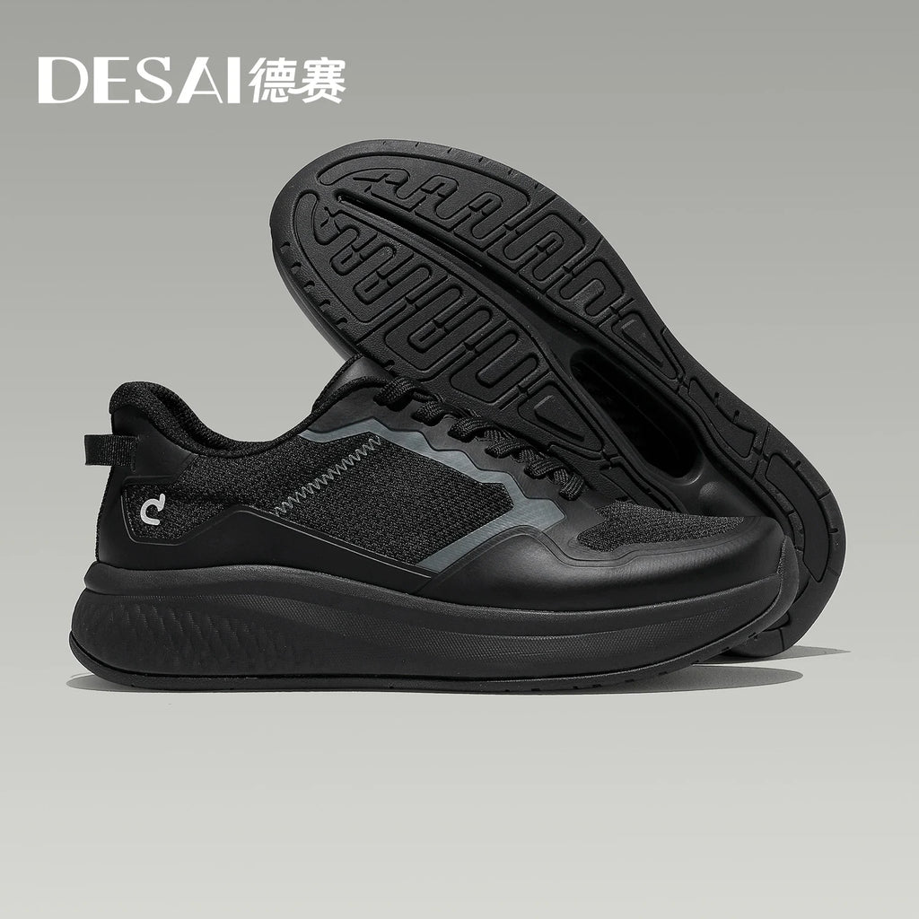 DESAI Thick-soled sports shoes for men with breathable mesh upper; summer white shoes for casual wear to add height