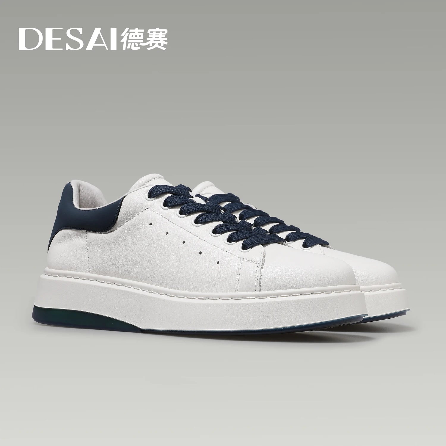 DESAI Thick soled height increasing casual board shoes for men made of genuine leather, lightweight and breathable white shoes