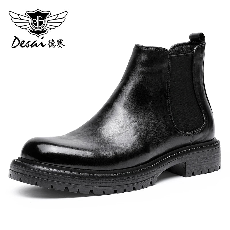 [Australian wool]  Desai Chelsea boots men's shoes British fleece leather boots for men's foot elevating leather boots