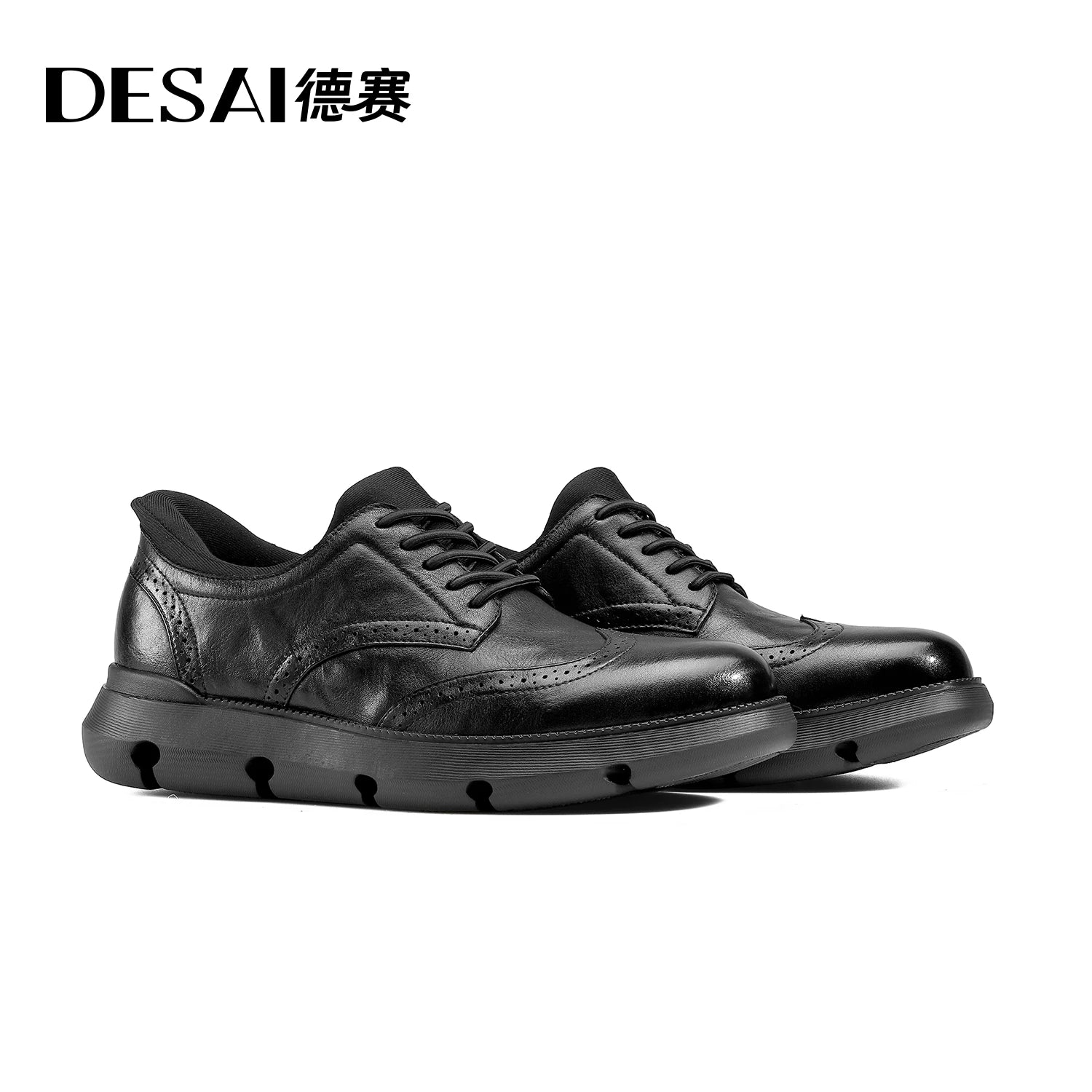 DESAI Lightweight versatile soft sole commuting business slip-on casual leather shoes brogue carved men's shoes