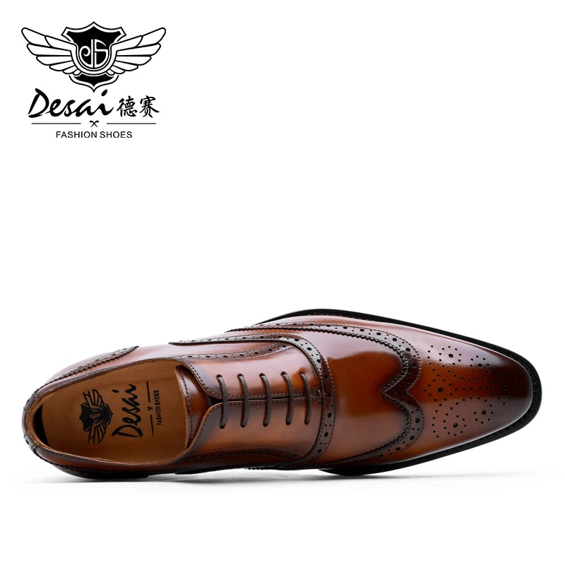 Desai Block Men's Shoes With Elevated Height Inside Business Dress Leather Shoes Men's Pointed Carved British Groom Shoe