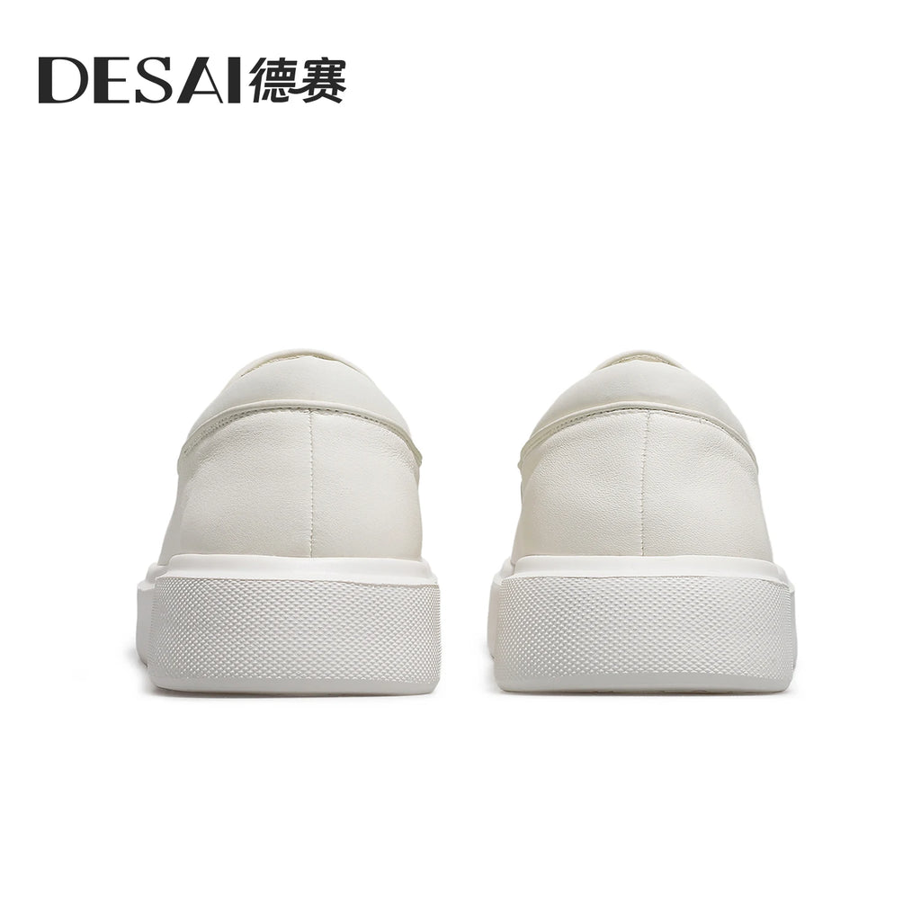 DESAI Men's genuine leather slip-on loafers with breathable soft soles, versatile shoes for heightening