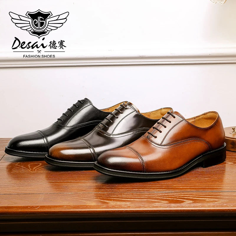 DESAI Handmade genuine leather business formal British Oxford men's shoes for high-end banquets, groom's wedding shoes.