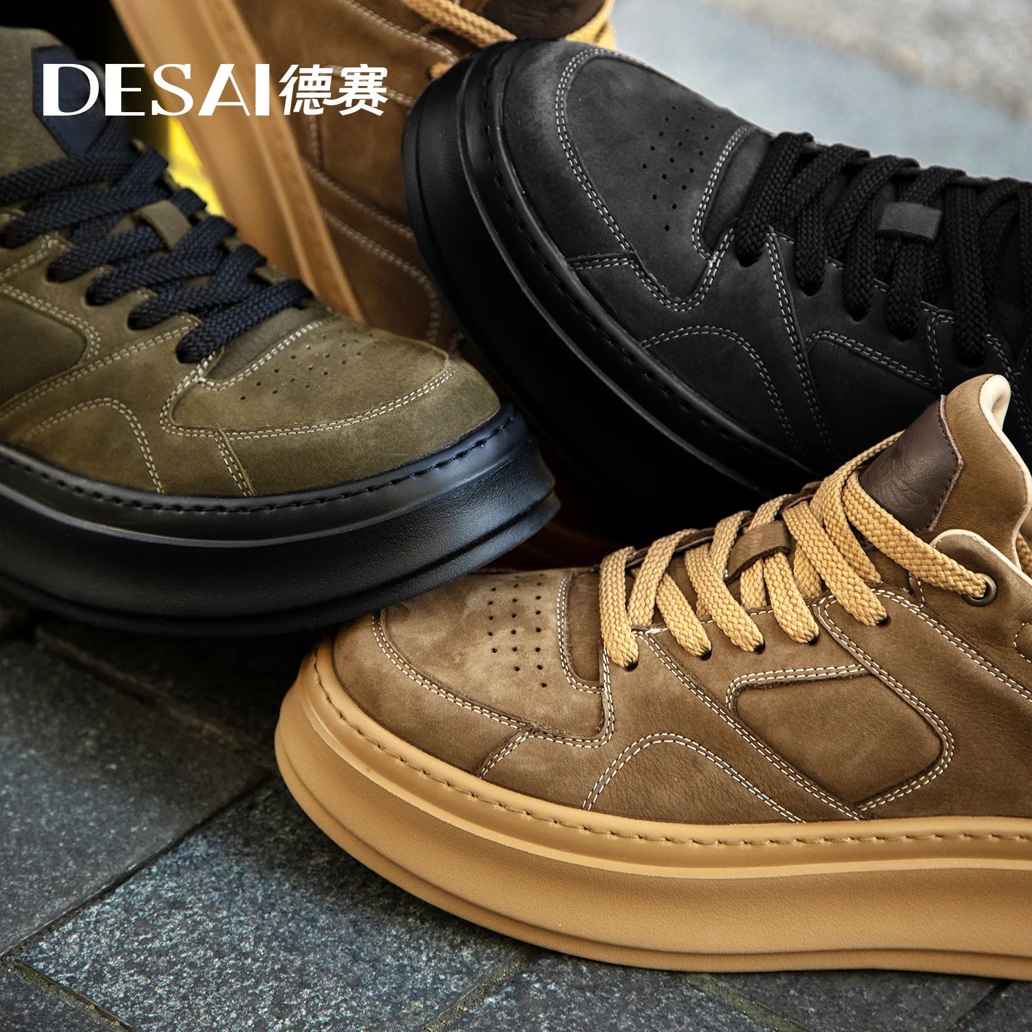 DESAI Casual shoes retro workwear shoes fashion trend versatile high-top men's shoes