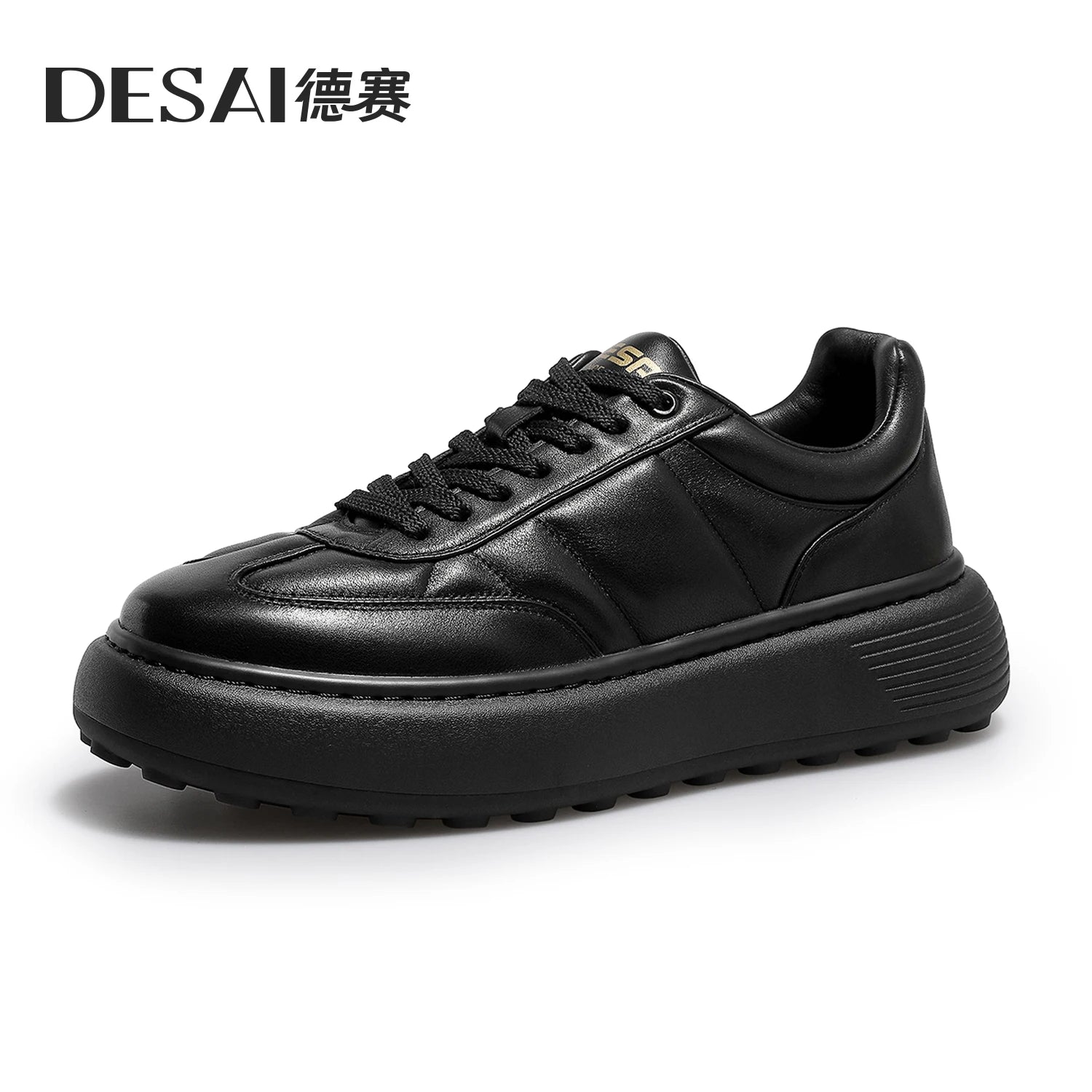 DESAI White leather shoes for men; casual, simple, versatile, with a thick sole for height increase.