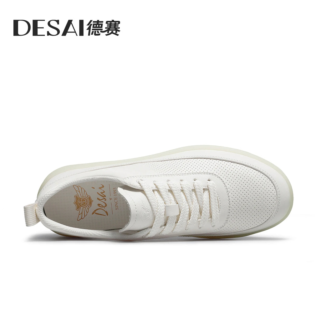 DESAI Punch hole breathable shoes soft sole lightweight men's leisure plimsolls versatile white shoes