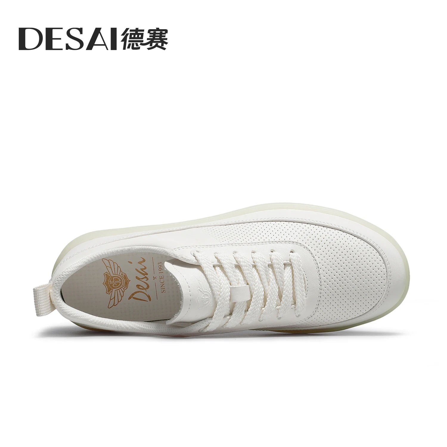 DESAI Punch hole breathable shoes soft sole lightweight men's leisure plimsolls versatile white shoes