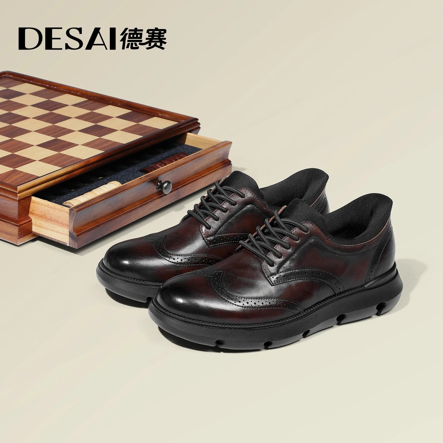 DESAI Lightweight versatile soft sole commuting business slip-on casual leather shoes brogue carved men's shoes