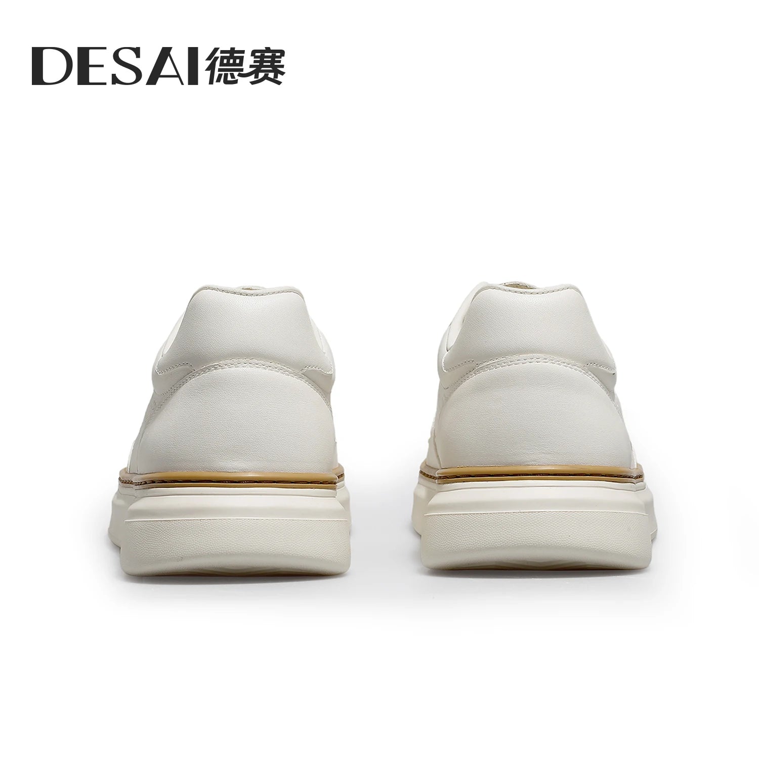 DESAI Men's perforated breathable plimsoll shoes with thick soles and height increase; light and versatile white shoes.