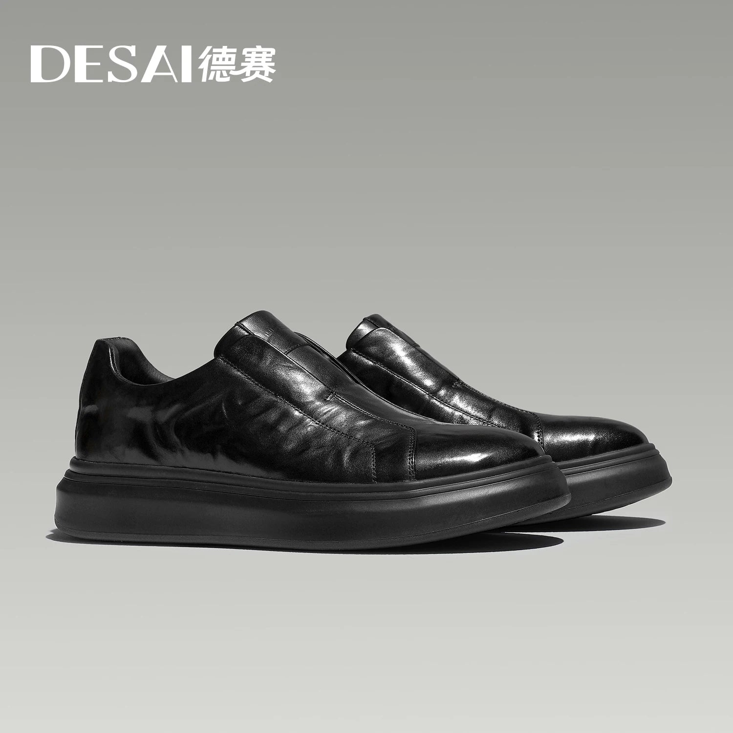 Desai [Lazy man's slip-on lace-free] winter men's shoes leather casual board shoes warm sports walking shoes men
